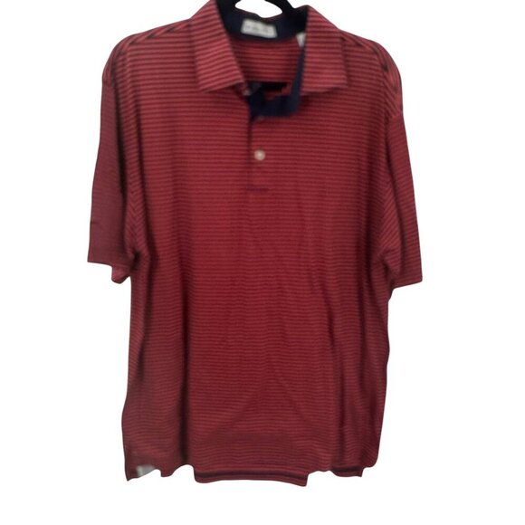Peter Millar Red/Navy Stripe 100% Cotton Polo Shirt Mens Size L - Picture 1 of 5